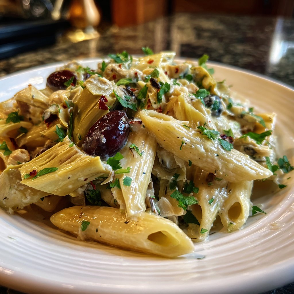 Penne mit Artischocken und Oliven